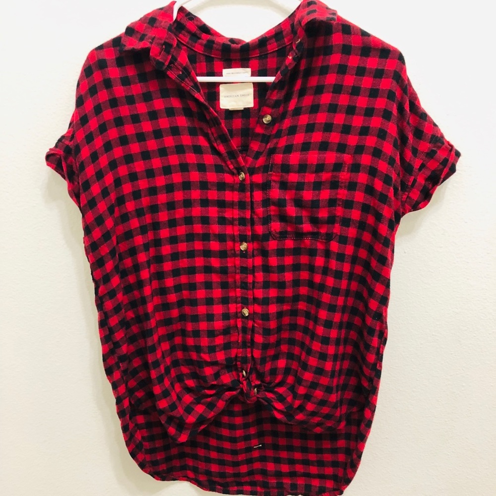 Plaid button down tee